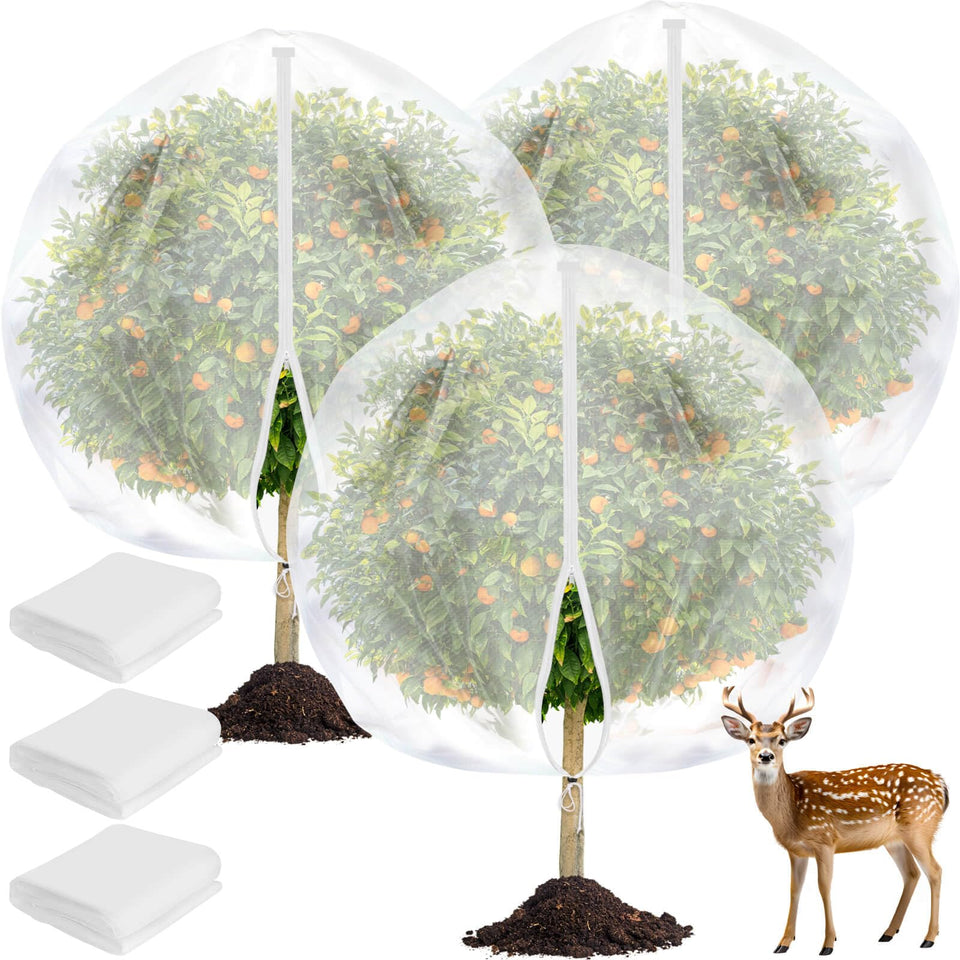 Tetutor 10x10 ft netting with zipper over a fruit tree showing easy access.