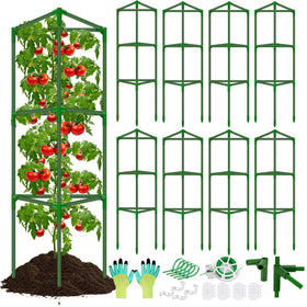 Tetutor 8-pack tomato cages provide durable garden support for climbing plants.