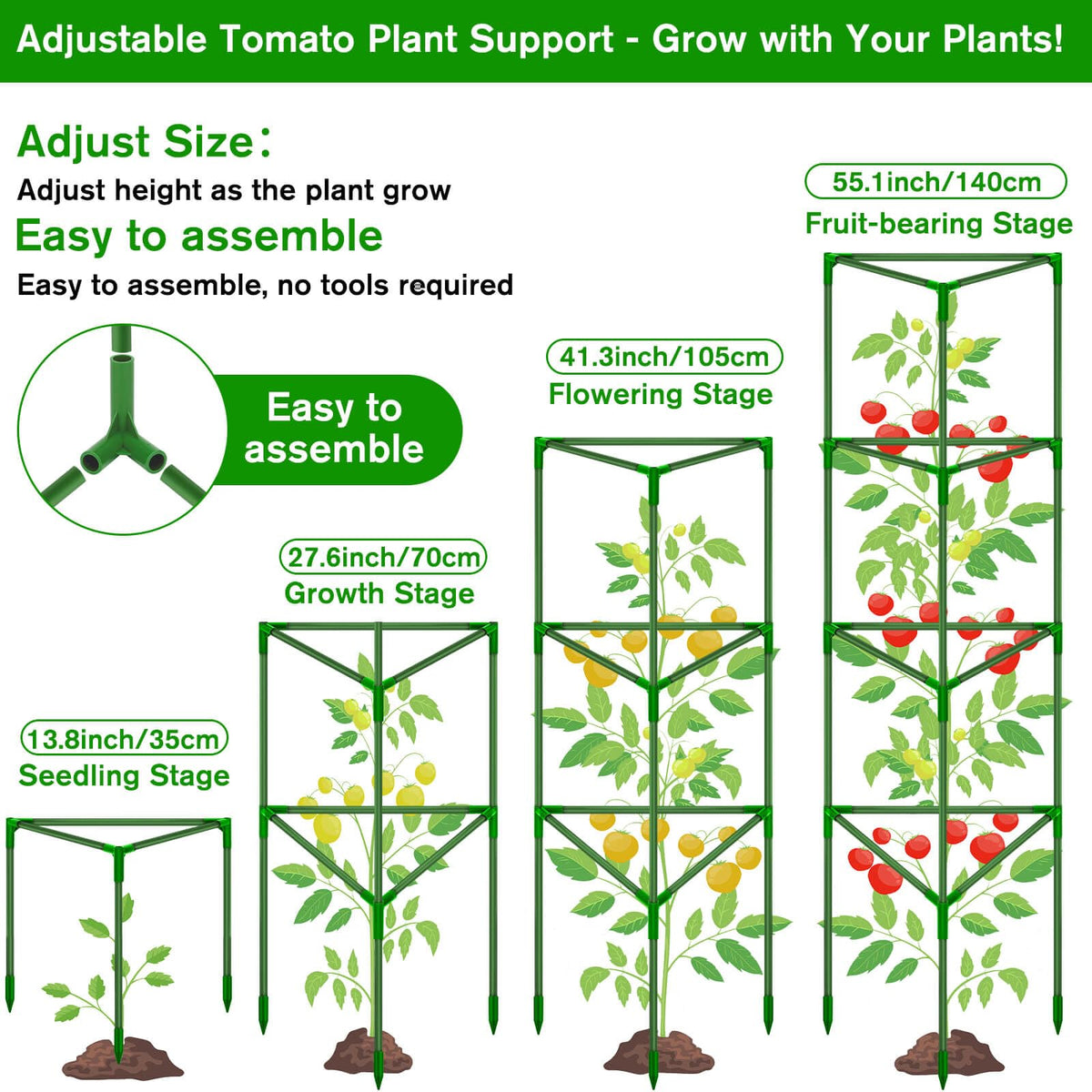 Tetutor adjustable tier system tailors height to plant growth.