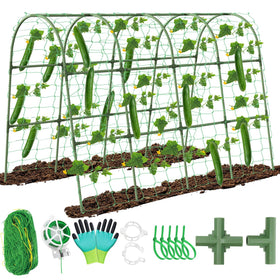 Tetutor cucumber trellis arch shows easy assembly for raised beds