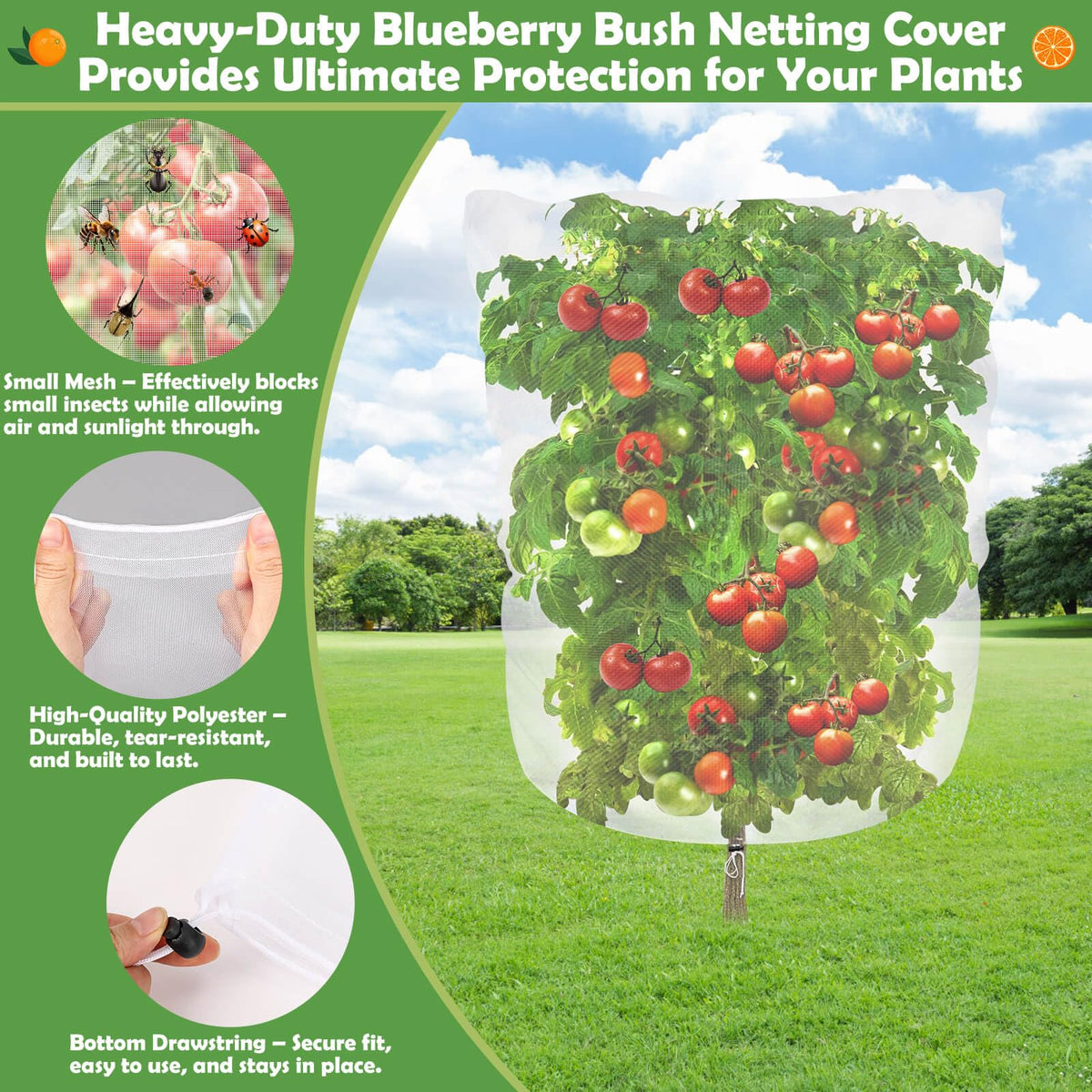 Tetutor drawstring design closeup shows easy cinching for secure placement.