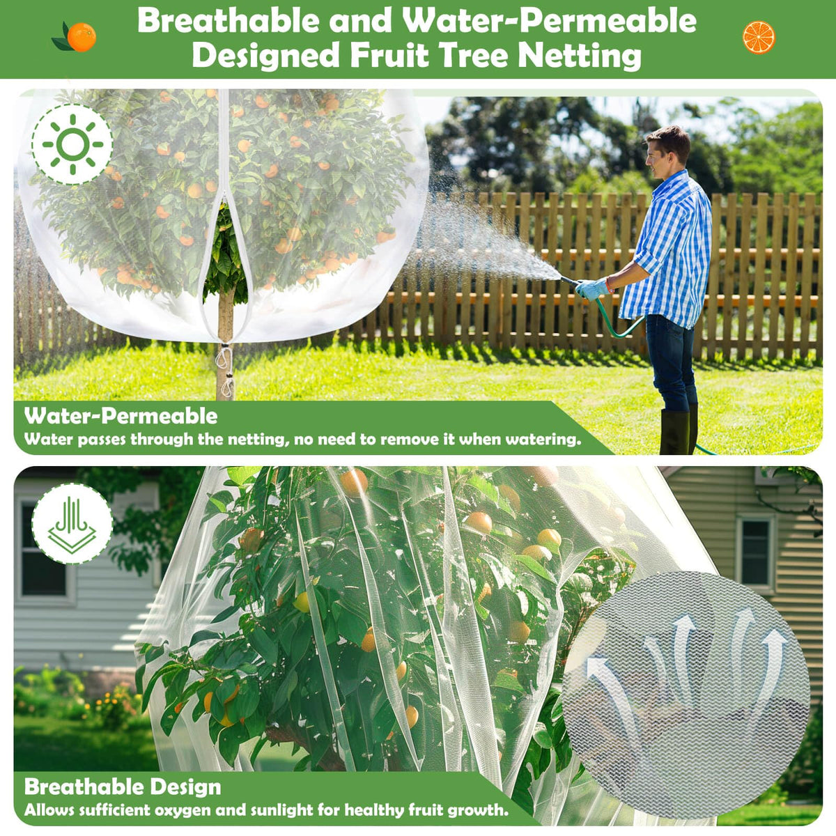 Tetutor drawstring secures a snug fit around tree branches.