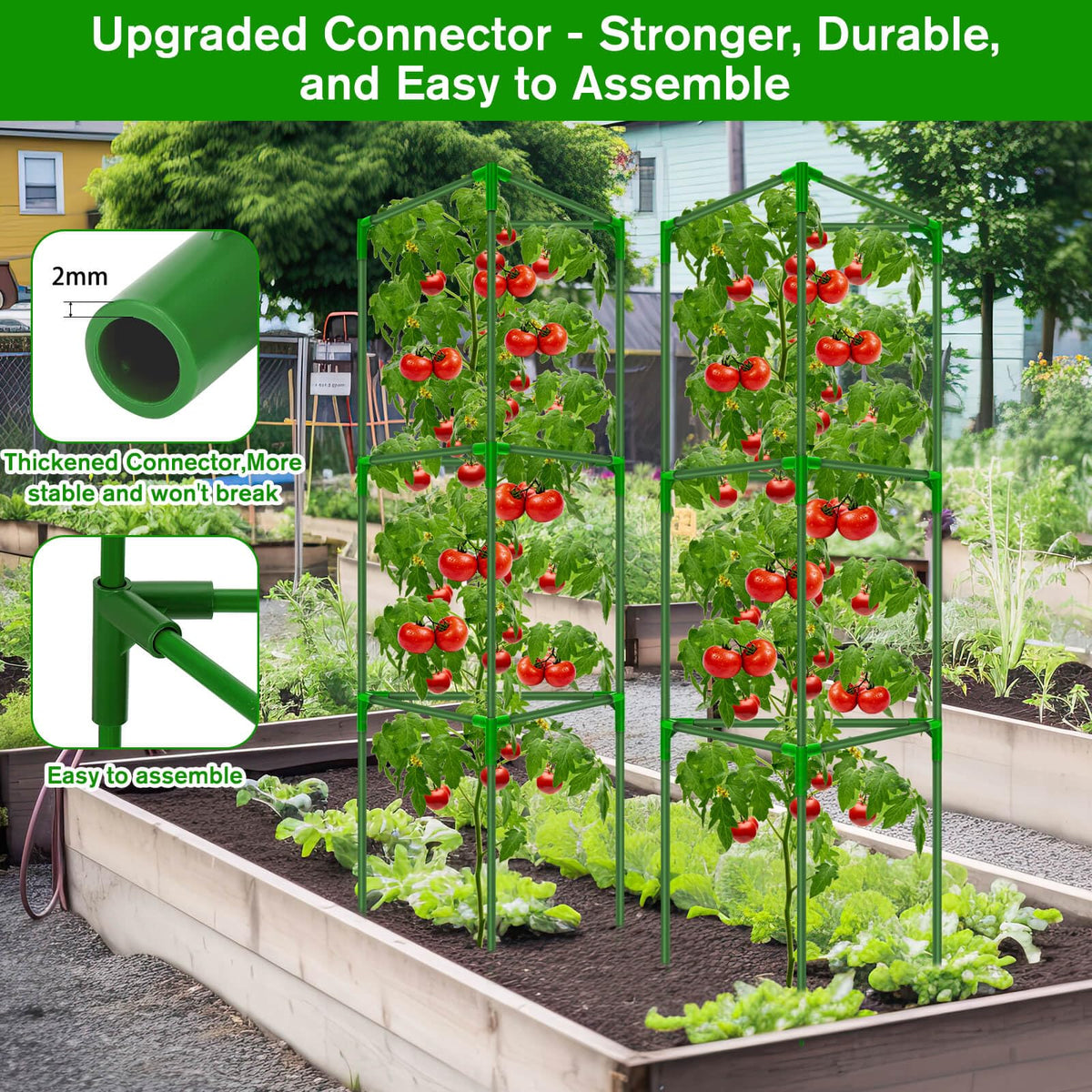 Tetutor fibreglass durable tomato cage resists rust for long-lasting use.