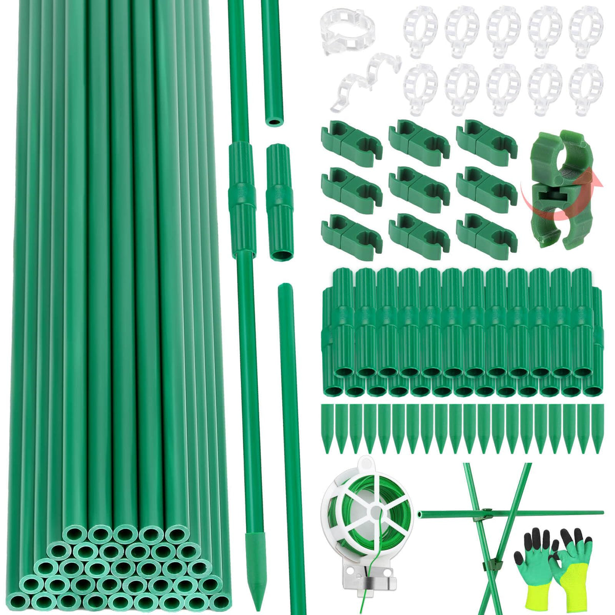 Tetutor garden stakes kit full setup shows all components for versatile gardening