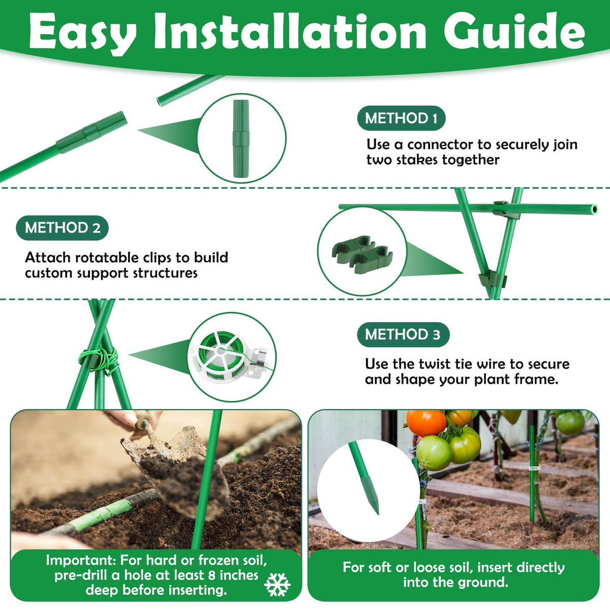 Tetutor gloves and accessories included for easy stake installation