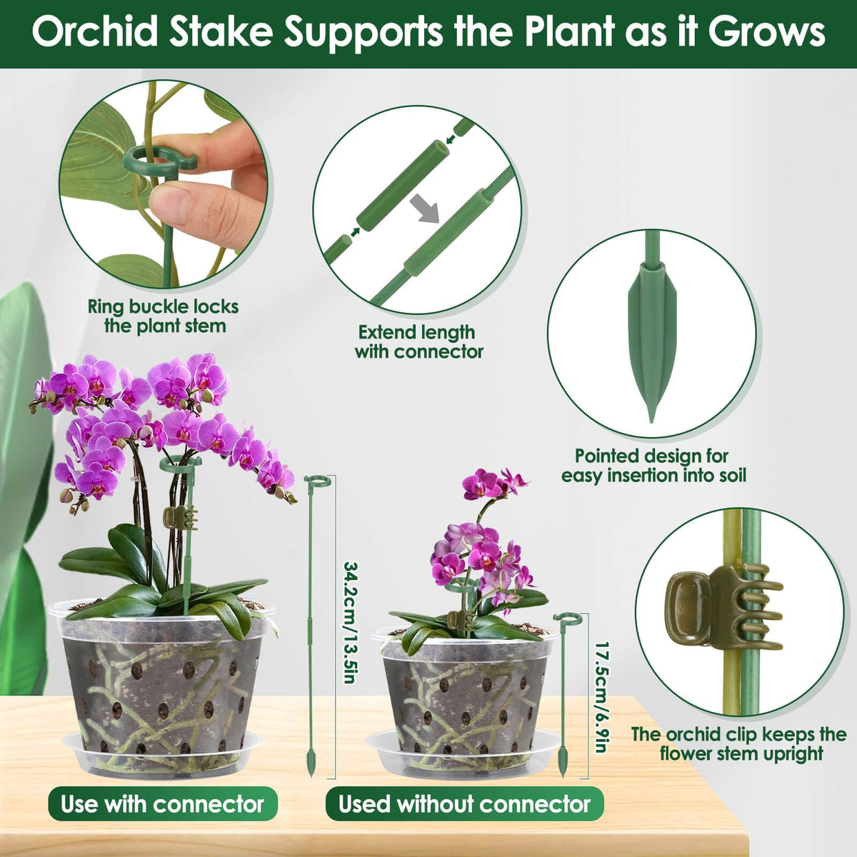 Tetutor stake-connector kit with pots for stable orchid support.