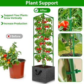Complete kit includes grow bags, poles, connectors, clips, gloves, and manual.