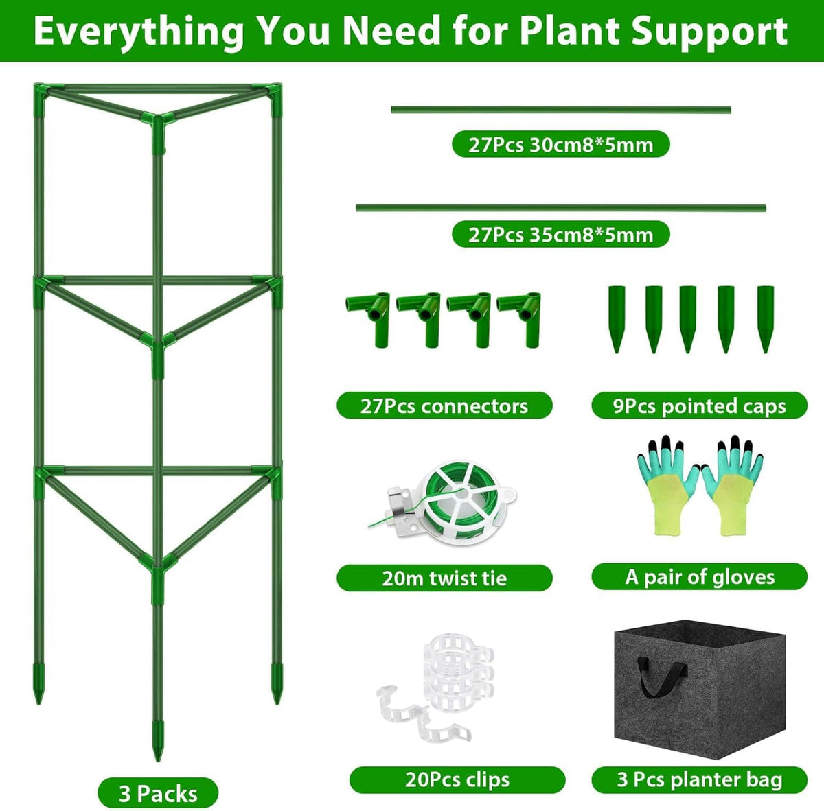 Easy-to-assemble Tetutor connectors speed trellis setup without tools.