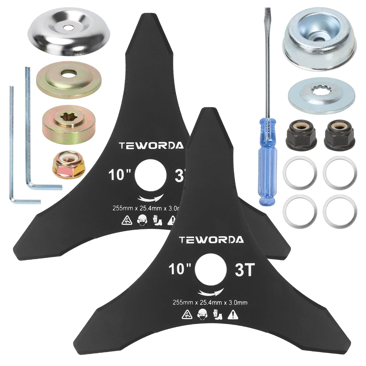 TEWORDA 10-inch 3-teeth blade for brush cutters ready for clean, efficient cuts.