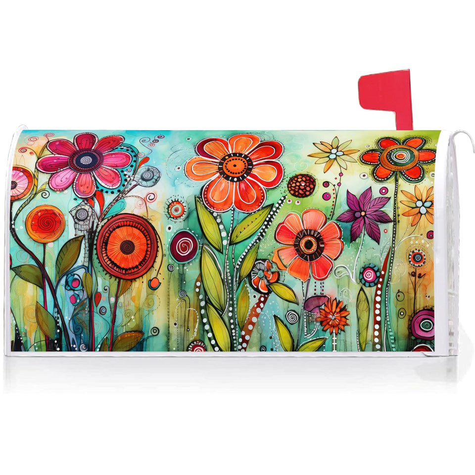 Texupday abstract colorful floral mailbox cover with bold print boosts curb appeal