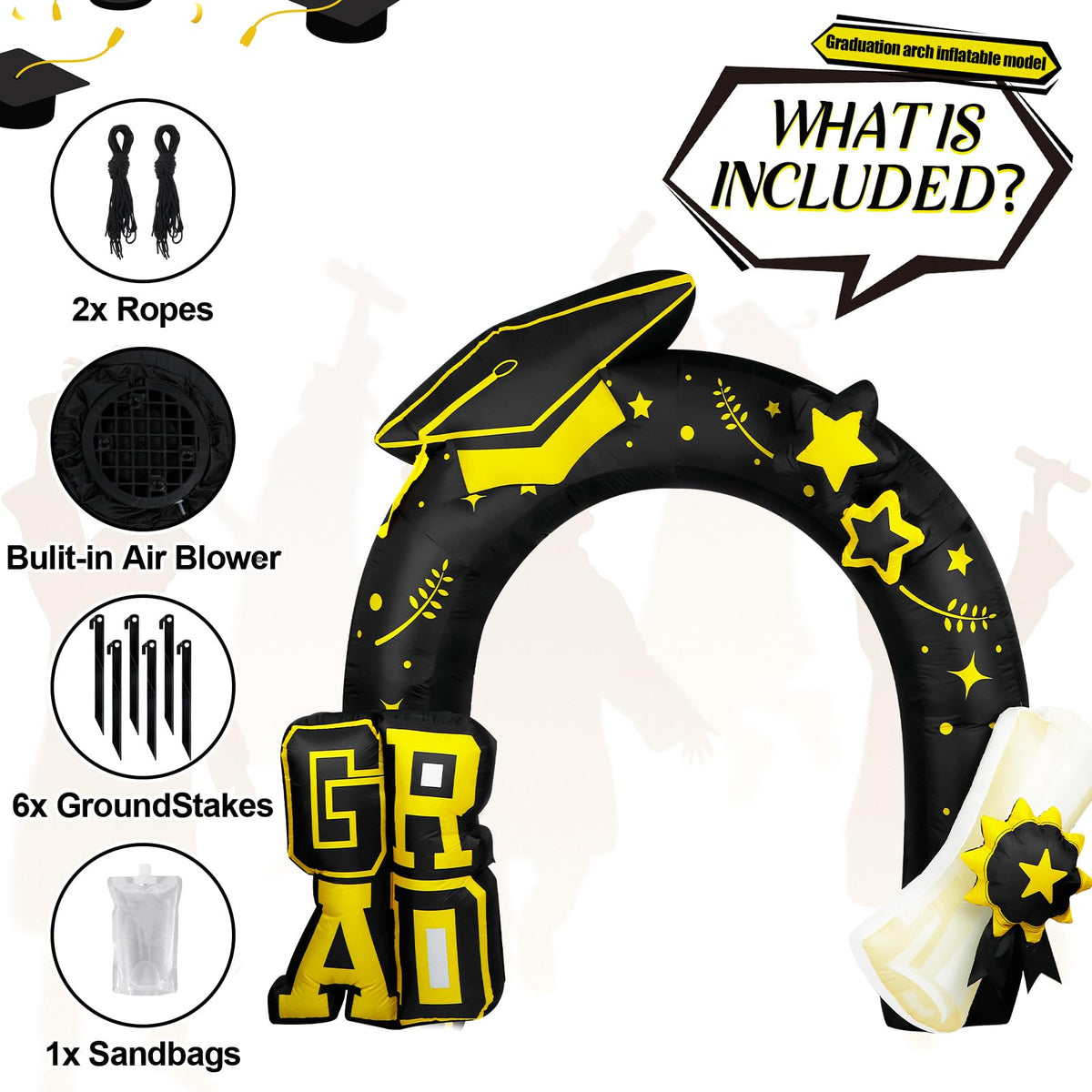 Teyva Daily graduation arch features stable ground stakes for secure outdoor photos.