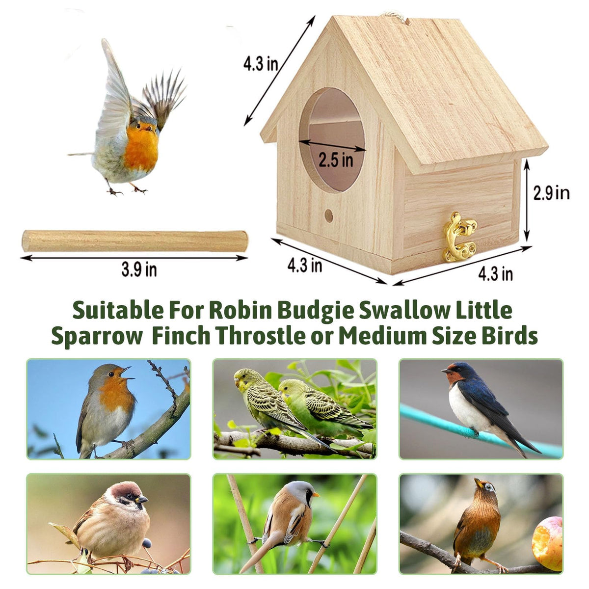 Tfwadmx rustic bird house with visible wood grain for customization