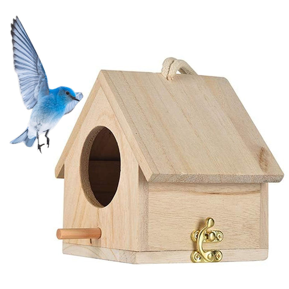 Tfwadmx wooden bird house hanging from a branch for outdoor decor and shelter