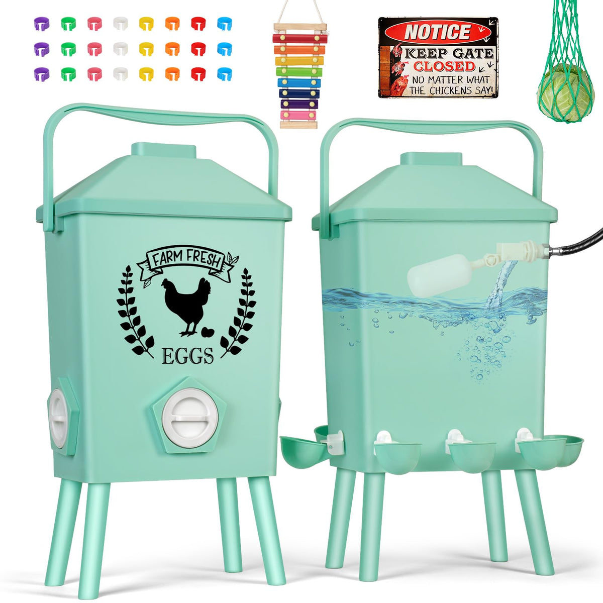Tgeyd 4-2-gallon gravity feeder-waterer for multiple birds with reduced refills
