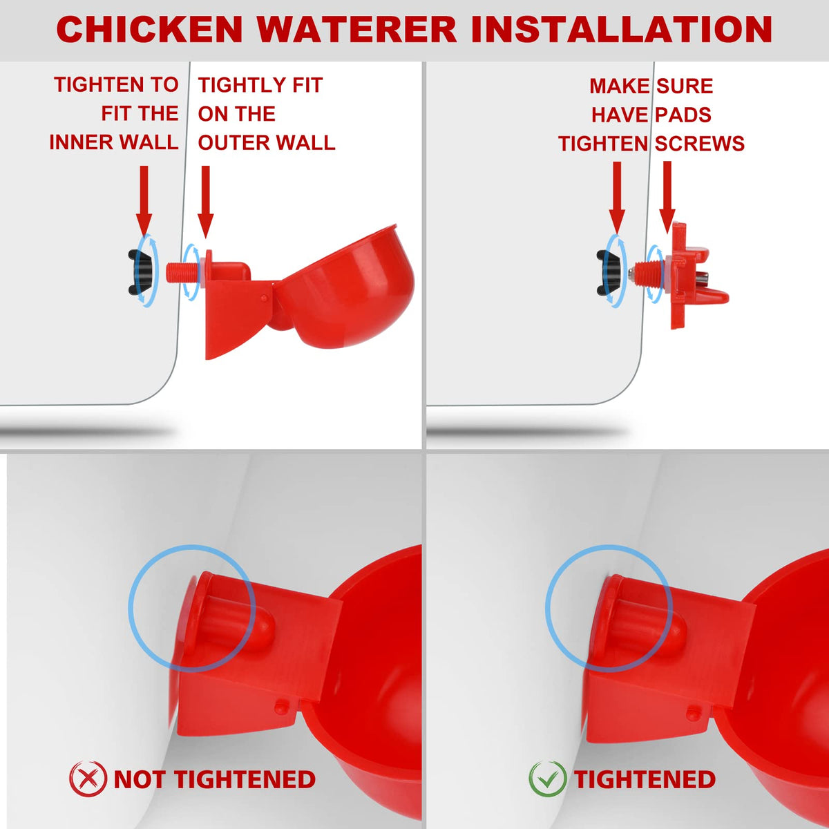 Tgeyd chicken waterer mounted with three placement options for versatile coops