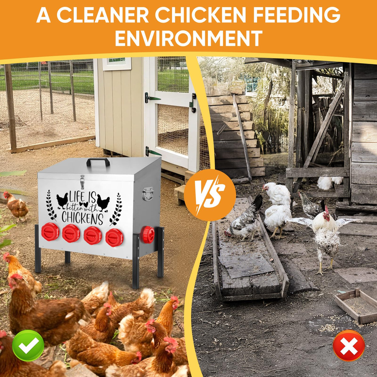 Tgeyd no-waste feeding ports prevent scatter and keep feed drier for cleaner pens.