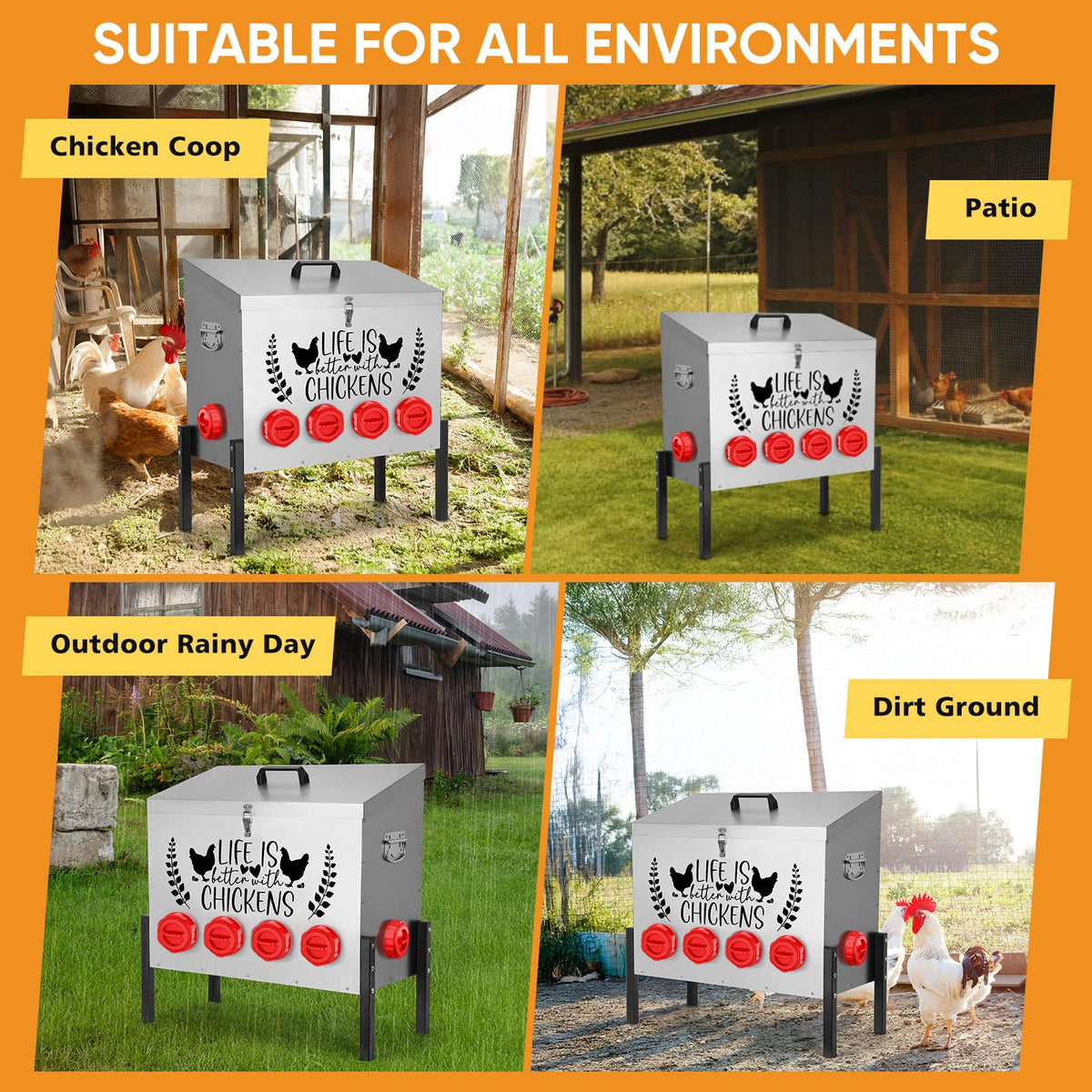 Tgeyd outdoor poultry feeder in use reduces mess and supports multiple species.