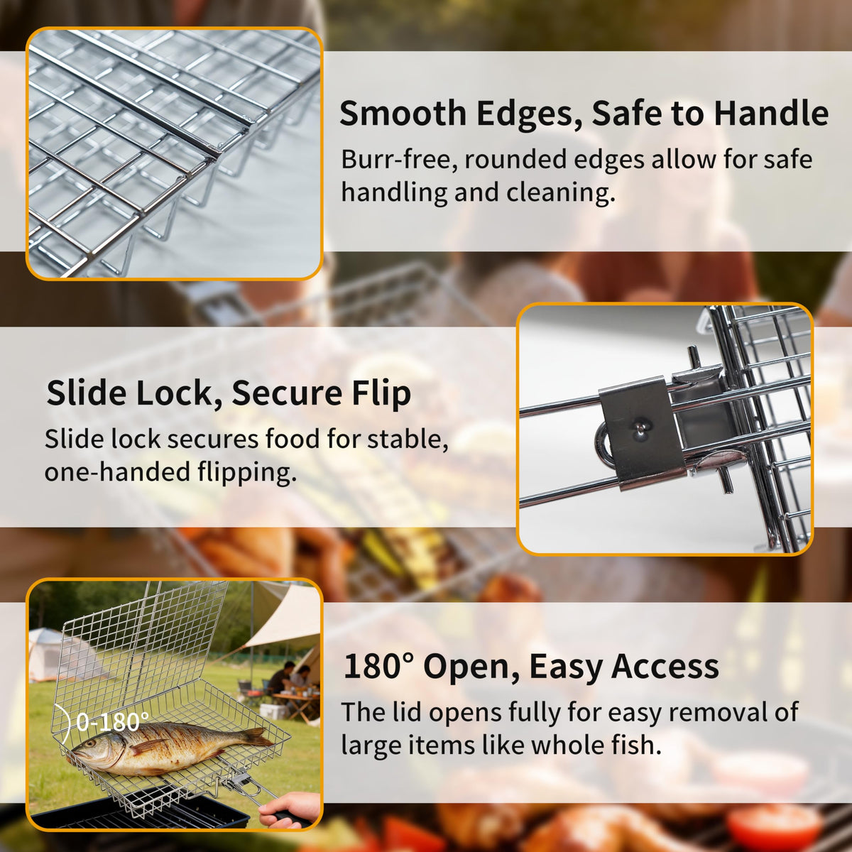 TGpao compact camping BBQ fish basket lightweight for easy transport