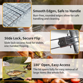 TGpao compact camping BBQ fish basket lightweight for easy transport