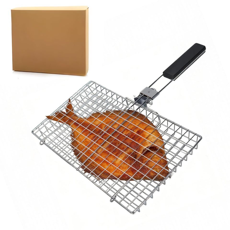 TGpao square BBQ fish basket with a stable design for even grilling