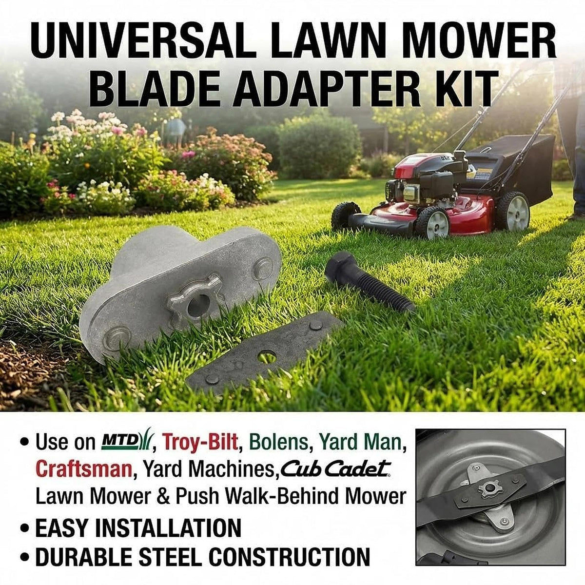 Thaekuns hex bolt ensures durable mounting on compatible mowers.