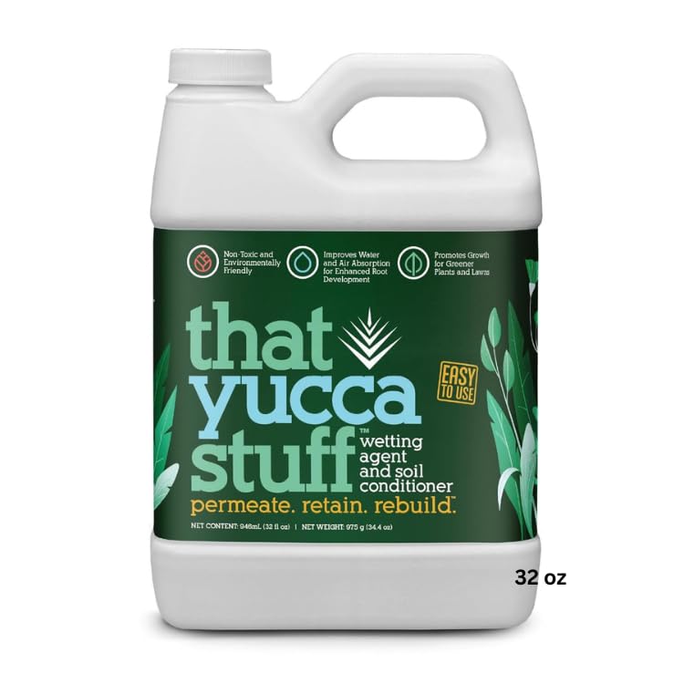 That Yucca Stuff bottle close-up with label; eco-friendly soil conditioner.
