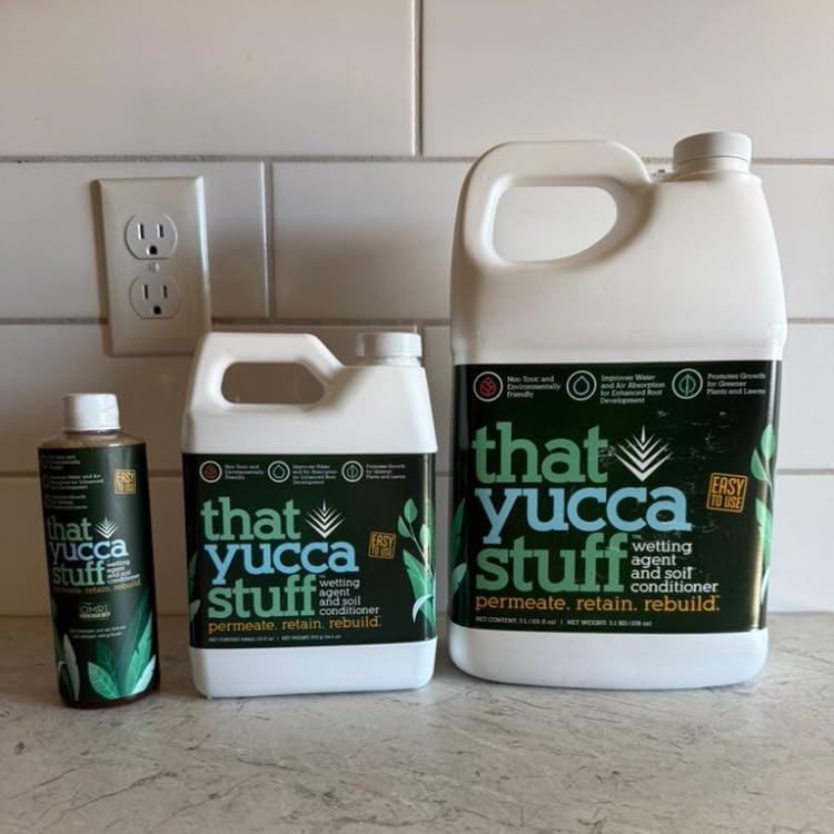 That Yucca Stuff bottle applying to soil for wetting and moisture distribution.