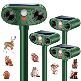 Thcritter solar-panel setup powering the ultrasonic deterrent for yard protection.