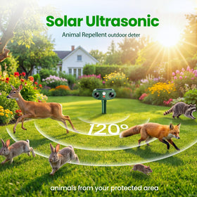 Thcritter ultrasonic-deterrent activation emits signals to deter animals.