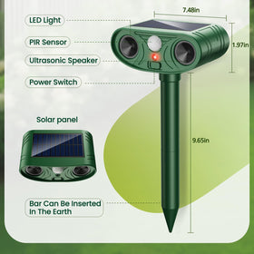 Thcritter motion-sensor detection activates humane deterrence at dusk.