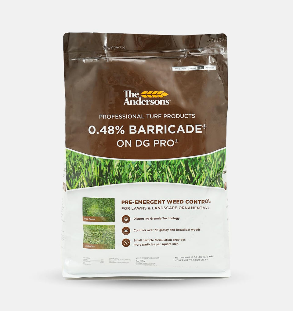 The Andersons Barricade granules ready for even weed prevention coverage in lawns.