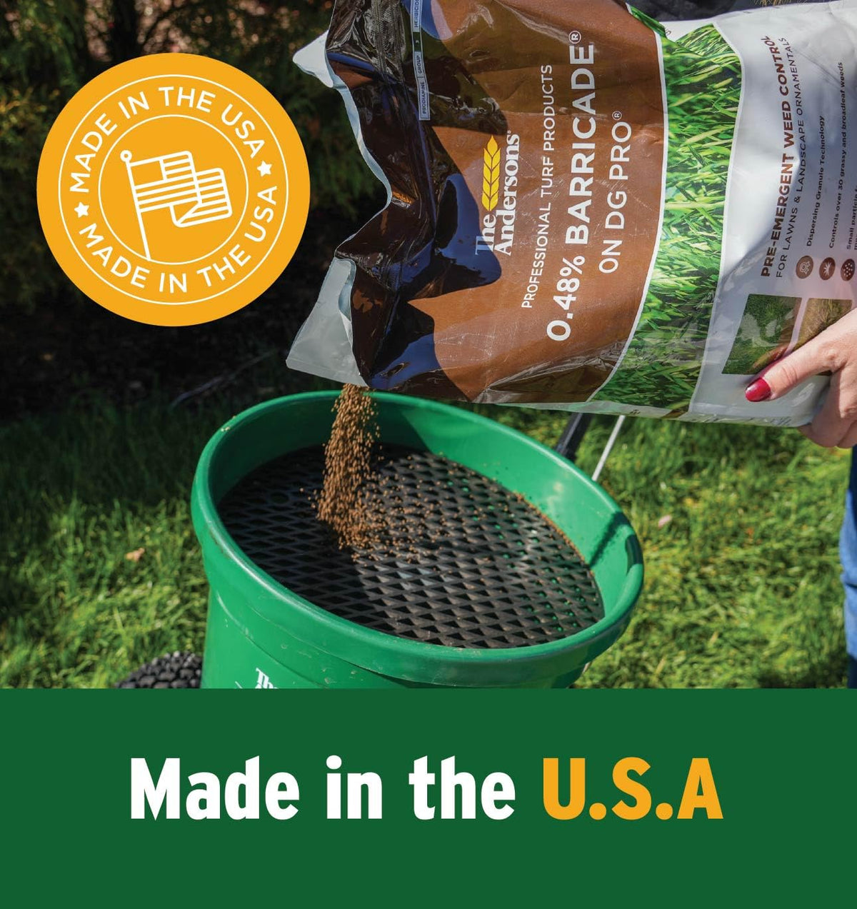 Small Barricade granules delivering high coverage per square inch on lawns.