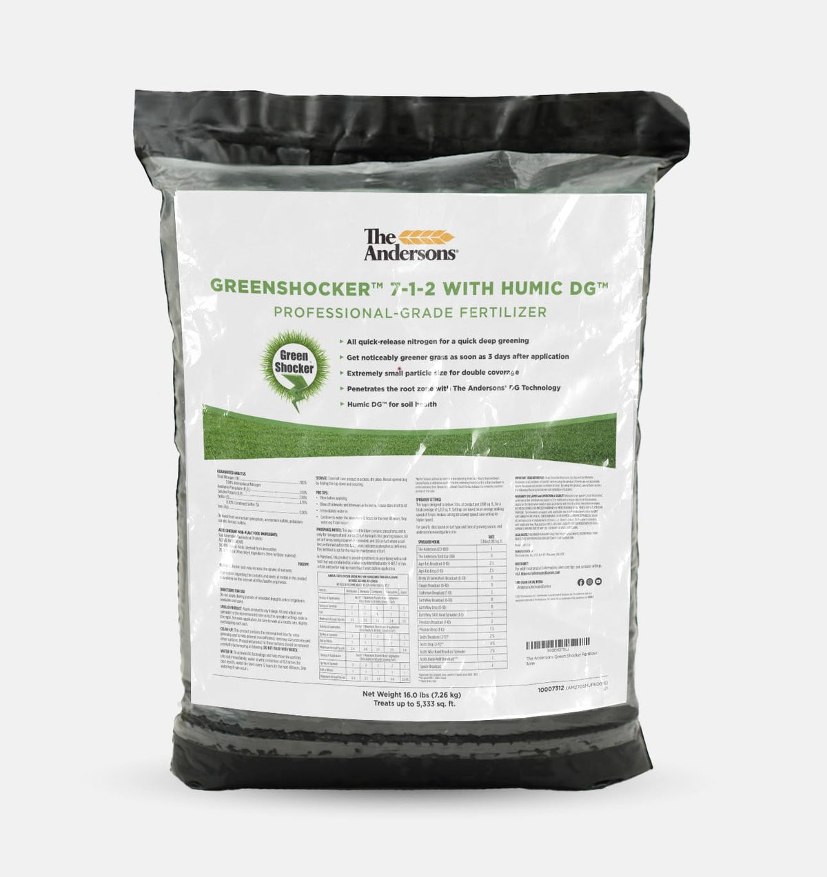 The Andersons Green Shocker fertilizer bag showing fast-release nitrogen for quick turf greening