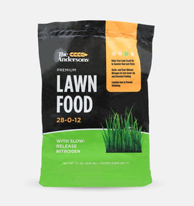 The Andersons Premium Lawn Food front label, showing benefits at a glance.
