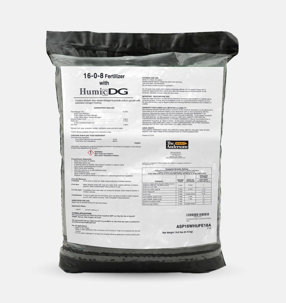 The Andersons PGF 16-0-8 fertilizer bag ready for uniform spread.