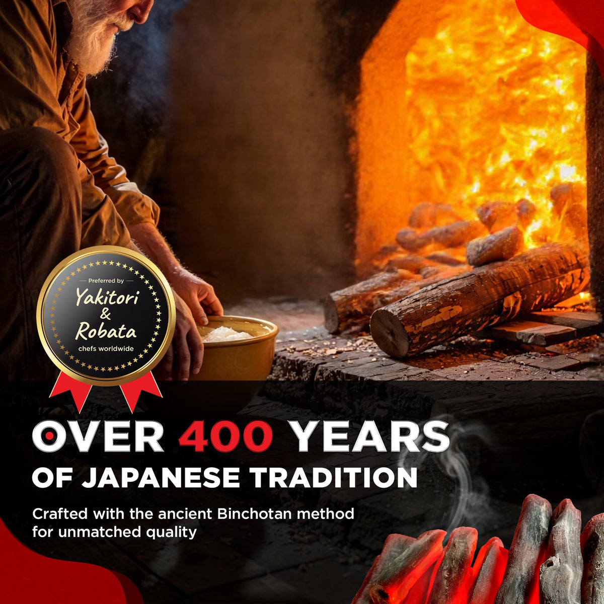 Close-up of hot ember on Bincho Grill charcoal shows intense infrared heat
