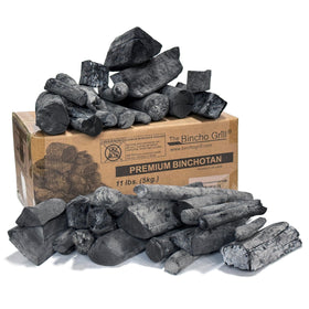 The Bincho Grill packaging shows premium binchotan charcoal for high-heat grilling