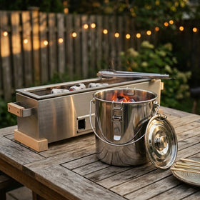 The Bincho Grill Charcoal Saver stainless steel body resists rust for years of grilling.