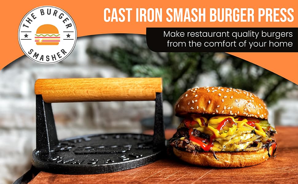 The Burger Smasher flat bottom press enables ultra-thin patties.