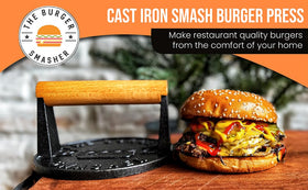 The Burger Smasher flat bottom press enables ultra-thin patties.