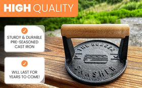 The Burger Smasher griddle-top use for fast, even cooking.