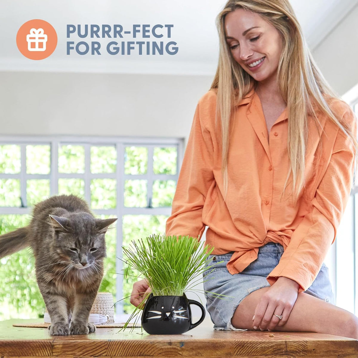 The Cat Ladies black cat planter mug demonstrates a decorative, space-saving grow solution