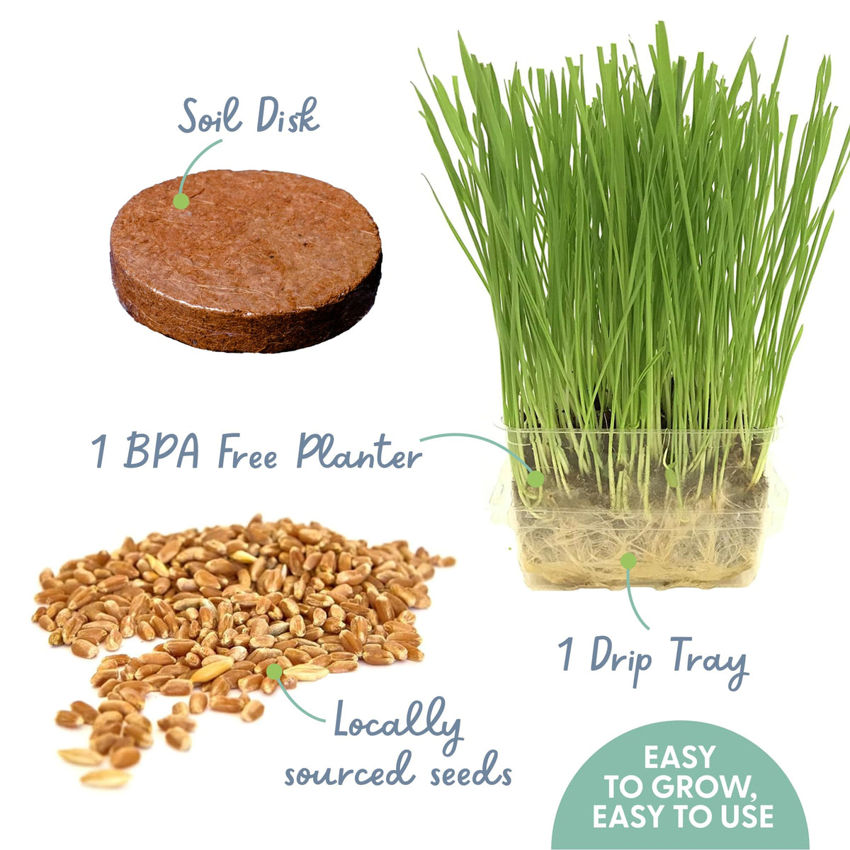 The Cat Ladies BPA-free container emphasizes safe, reusable planters for your cat grass kit.