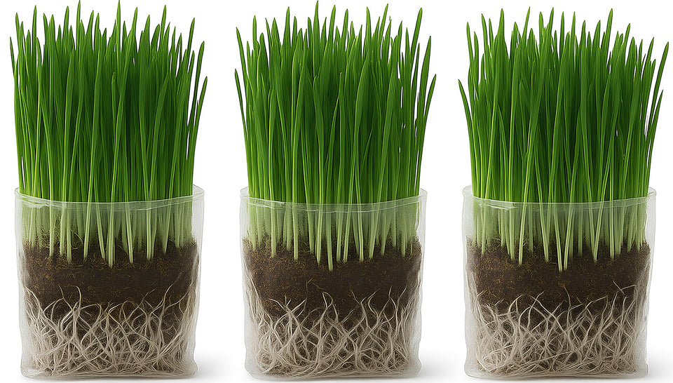 The Cat Ladies cat grass grow bag kit packaging for indoor cats, ready to start growing greens.