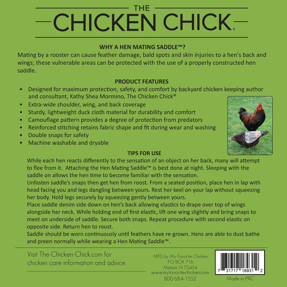 The Chicken Chick Hen Saddle back coverage reduces skin irritation during lounging.