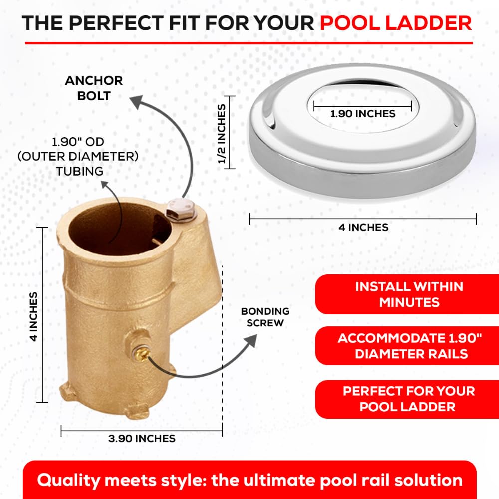 The Door Bull brass escutcheon plate features a polished finish for a clean pool edge.