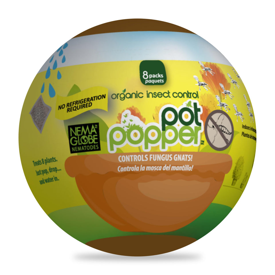 The Environmental Factor Pot Popper resting on soil releasing beneficial nematodes for pest control