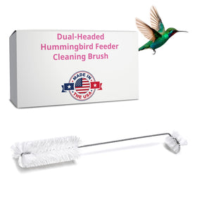 The FryOilSaver Company dual-head hummingbird feeder cleaning brush in action.