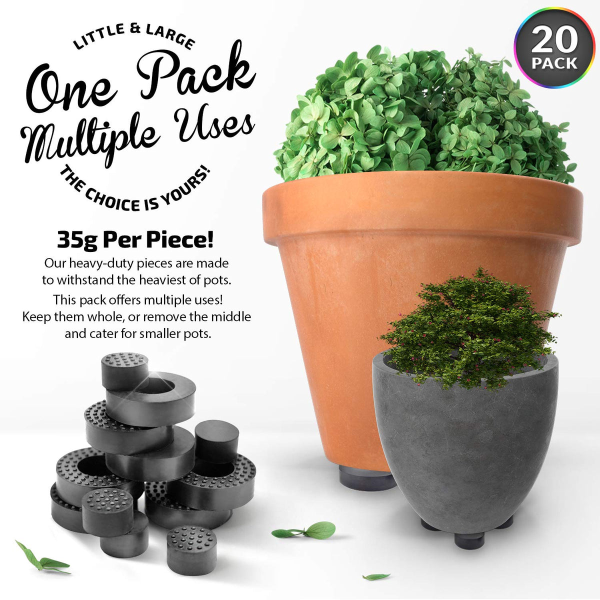 The Garden Gecko EPDM rubber risers offer durable support on outdoor pots.