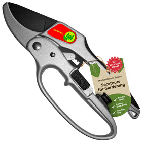 The Gardener's Friend ratchet pruning shears in action for effortless pruning and clean cuts.